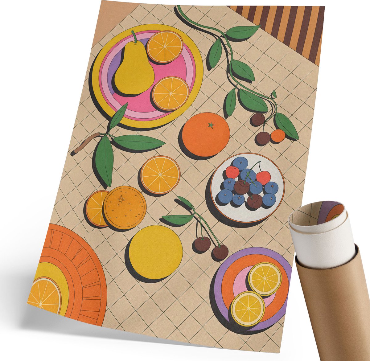 Coloray Canvas Poster Polycanvas - Fruitfeest, Illustratie - 210 x 297 mm - Oranje Patroon - Rechthoek - Wandkunst - Woonkamer, Slaapkamer, Kantoor - Modern
