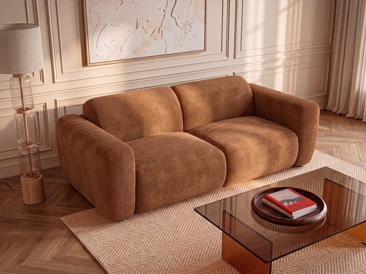 Vente-unique Modulaire driezitsbank in fijn ribfluweel - Terracotta - Maison Céphy POGNI