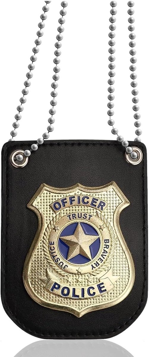 Realistische metalen politiebadge met ketting voor kinderen, ideaal voor Halloween, carnaval en verkleedpartijen, perfect als rollenspelaccessoire