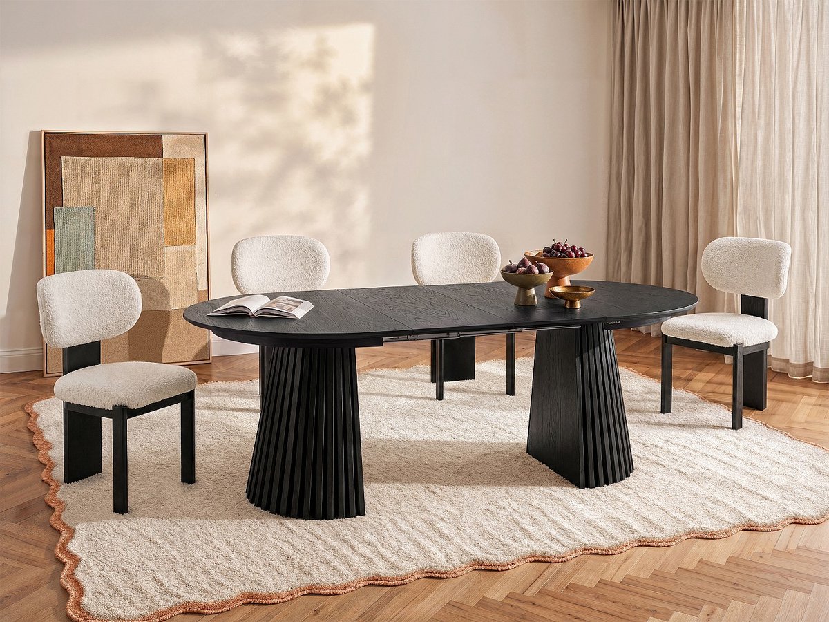 Vente-unique Uitschuifbare eettafel voor 4 tot 8 personen in eiken fineer - Zwart - CARMIZA