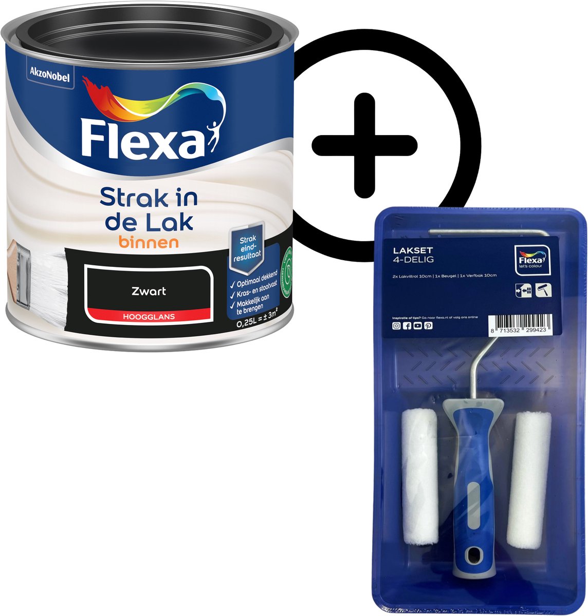 Product Bundel: Flexa - Strak In De Lak Binnenlak - Hoogglans - Zwart - 250 Ml + Flexa Lakset