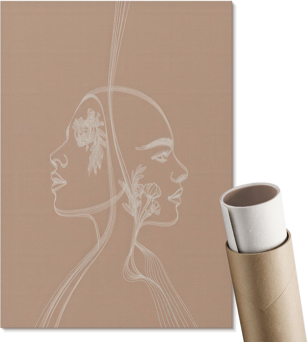 Coloray Polycanvas Wandposter - Lineaire Vlakken, Lijntekening - A4 - Beige Motief - Rechthoek - Canvasposter - Woonkamer, Slaapkamer, Kantoor - Boho