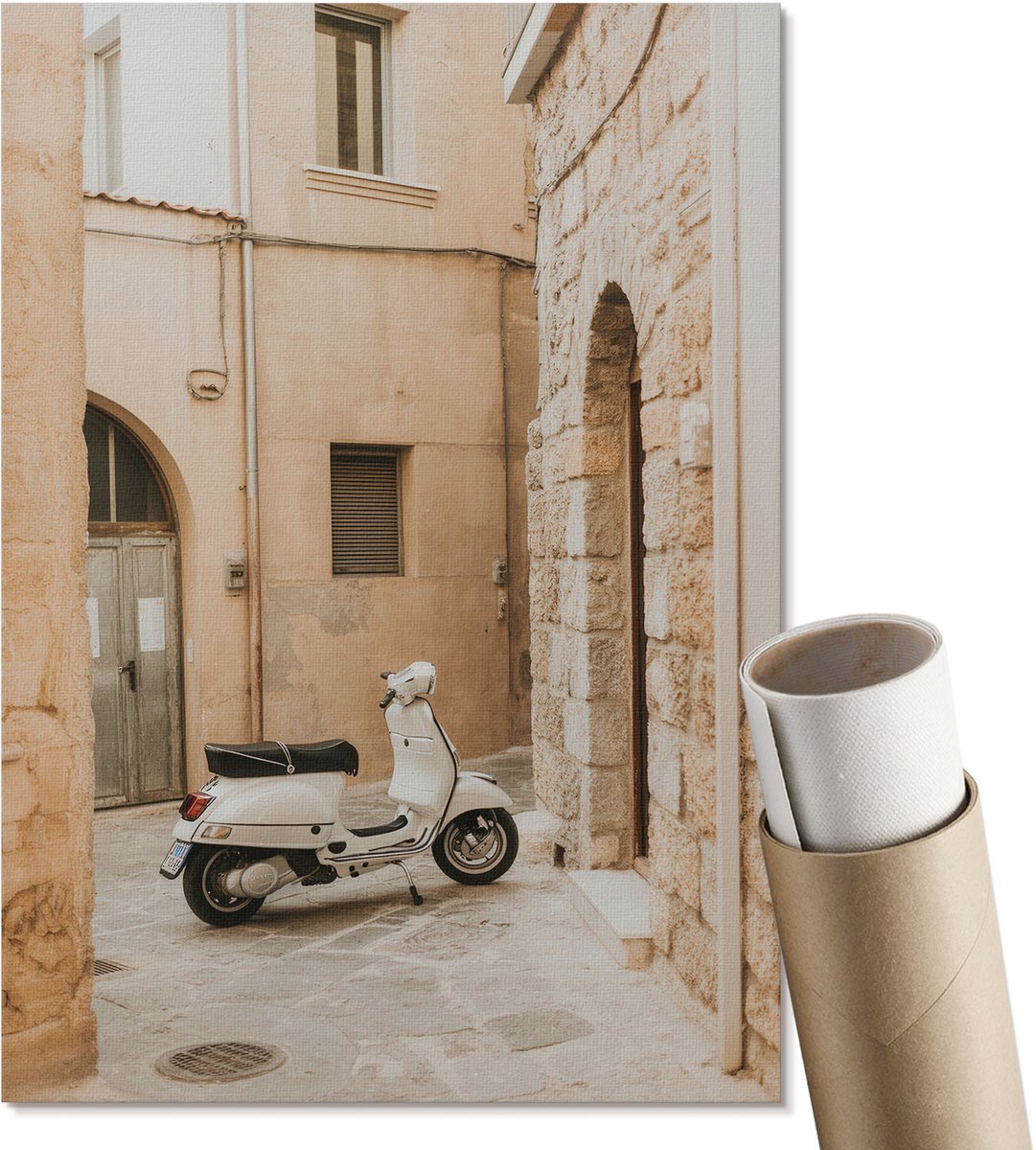 Coloray Polycanvas Wandposter - Italiaanse Straat, Fotografie - A4 - Beige Patroon - Rechthoek - Interieurdecoratie - Woonkamer, Slaapkamer, Kantoor - Klassiek