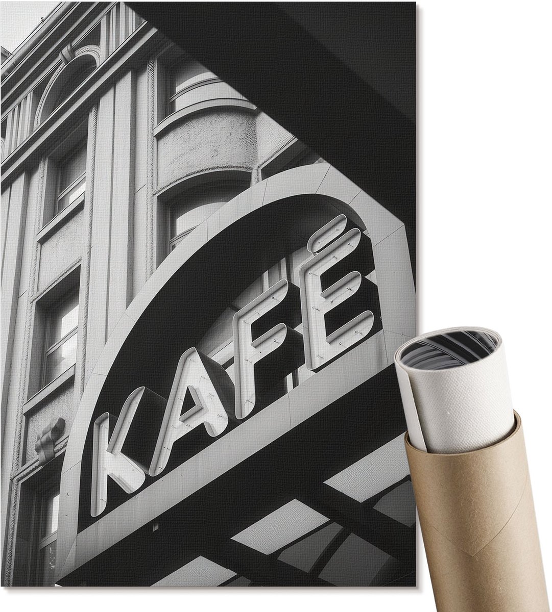 Coloray Polycanvas Wandposter - Stadscafé, Typografie - A4 - Zwart-wit Wandposter - Rechthoek - Muurkunst - Woonkamer, Slaapkamer, Kantoor - Klassiek