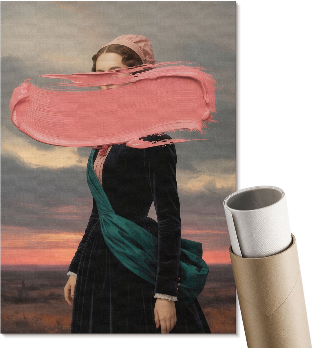 Coloray Polycanvas Poster - Roze Surrealisme, Schilderen - A4 - Roze Wandposter - Rechthoek - Kunstposter - Woonkamer, Slaapkamer, Kantoor - Expressief