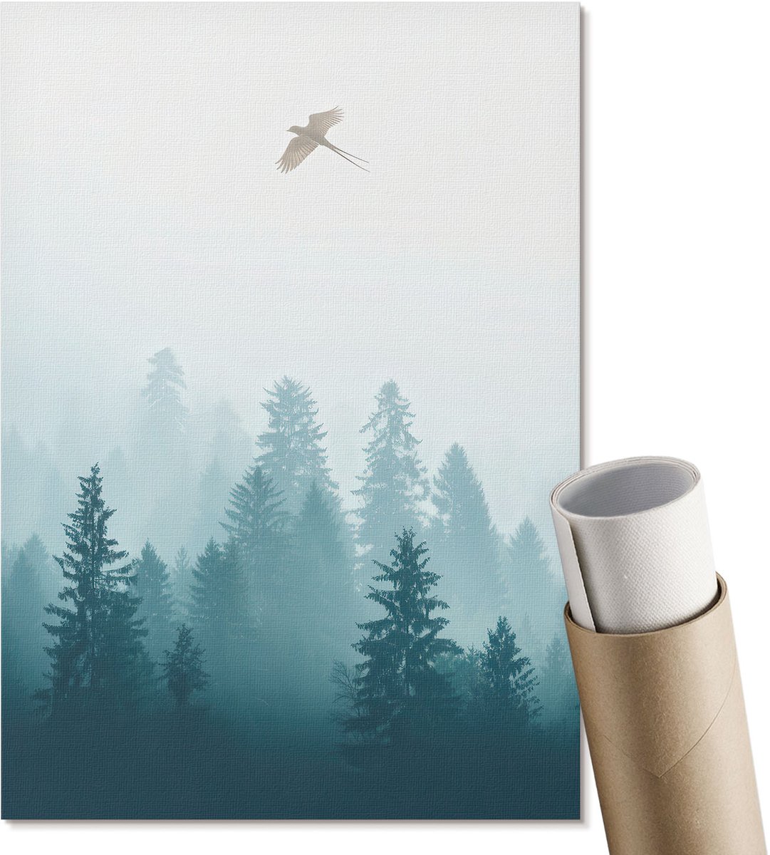 Coloray Polycanvas Poster - Een Vogel In Vlucht, Fotografie - A4 - Blauw Illustratie - Rechthoek - Wandkunst - Woonkamer, Slaapkamer, Kantoor - Modern