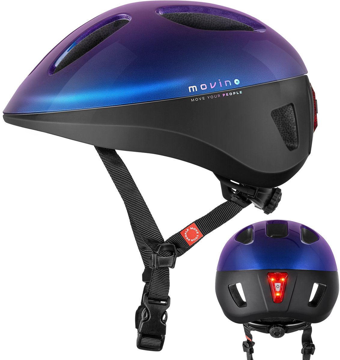 Movino Eclipse - S - Kameleon - Fietshelm met Geïntegreerd LED Achterlicht – Lichtgewicht 230g – In-Mold & EPS - Fiets Skeelers Step