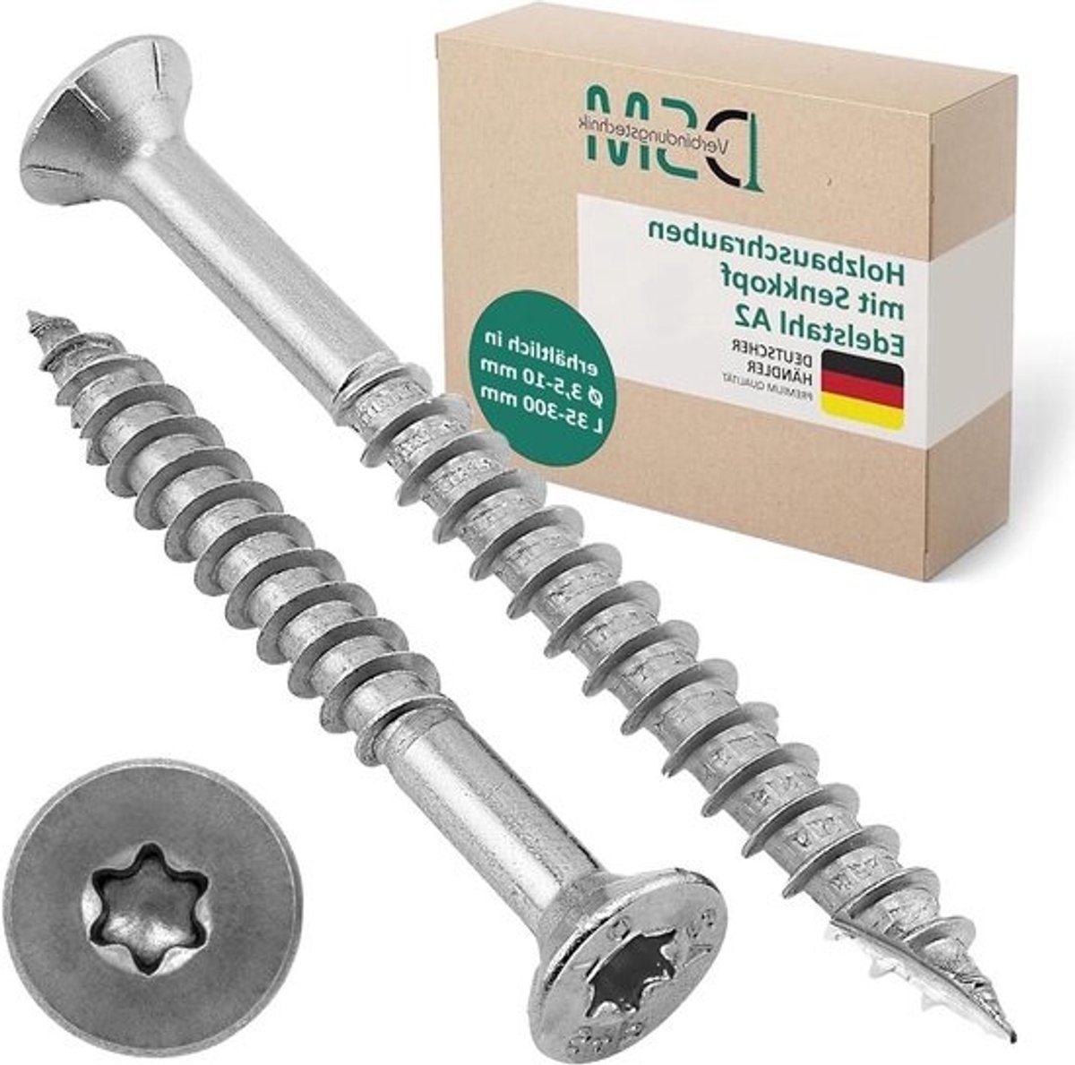 Houtschroeven Roestvrij Staal - Verzonken Schroeven Spaanplaat - Houtconstructies Bouwen - Versterkte Kop met Freesribben - 4 x 70 mm