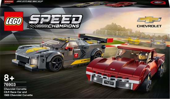 LEGO® Speed Champions Chevrolet Corvette C8.R racewagen en 1969 Chevrolet Corvette 76903 bouwset; 2 Corvette replica's en 2 minifiguren van coureurs; coole speelgoedauto om te verzamelen voor kinderen en autoliefhebbers (512 onderdelen)