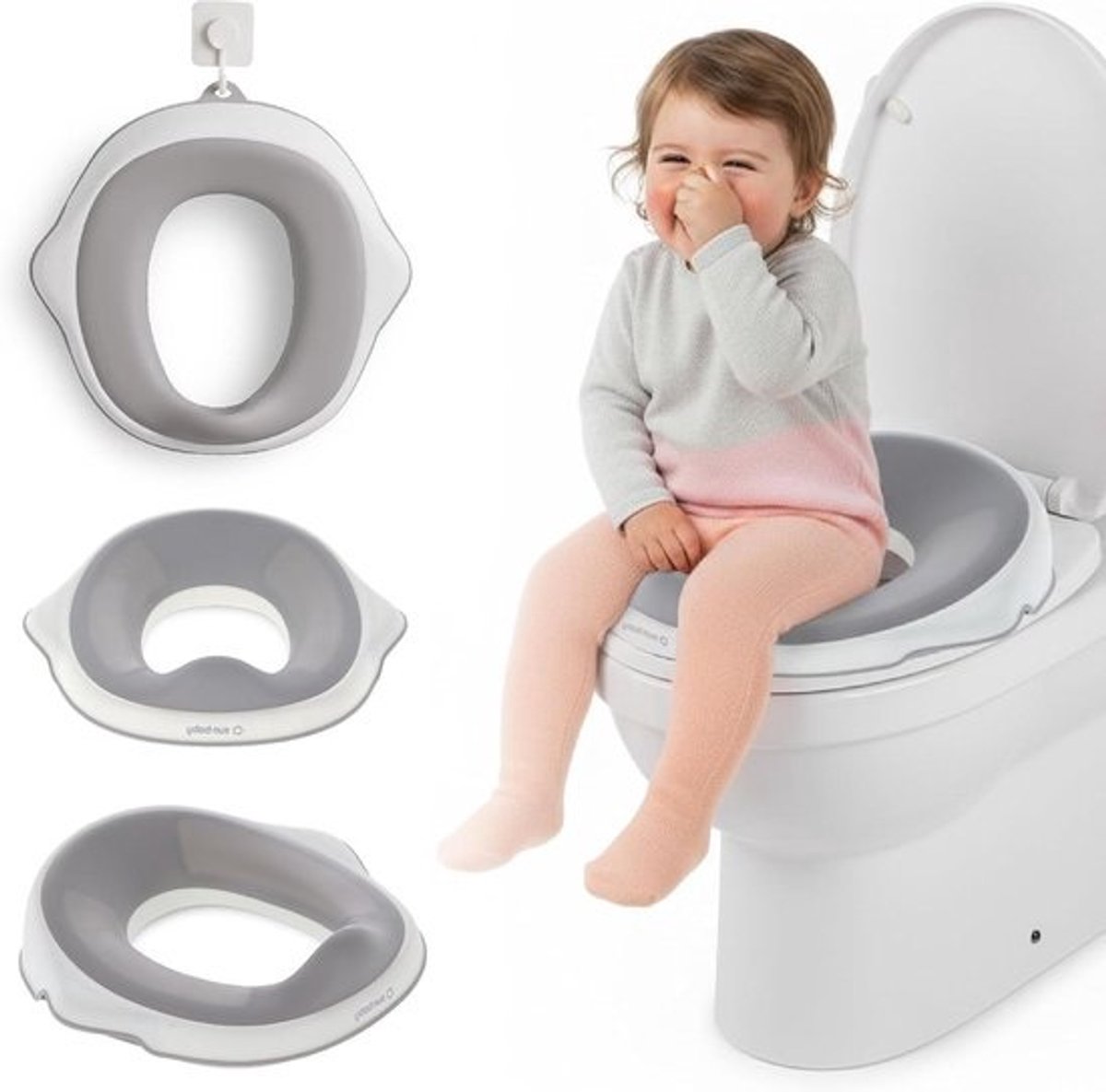 Opvouwbare Toiletbril Kinderen - Toiletverkleiner Zindelijkheid - Zelfstandig Toiletgebruik - Antislip en Veilig - 37x35 cm - Wit-grijs