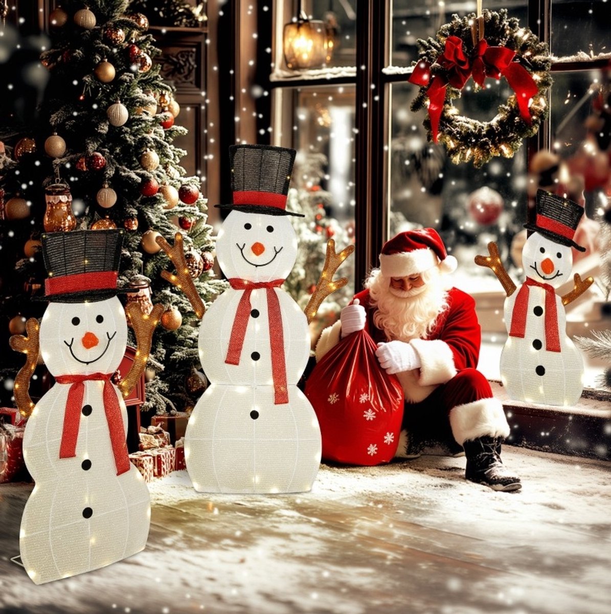 MODFU - Kerstdecoratie - Kerstsneeuwman - LED-Verlichting - Voor Buiten - Stalen Frame - Wit