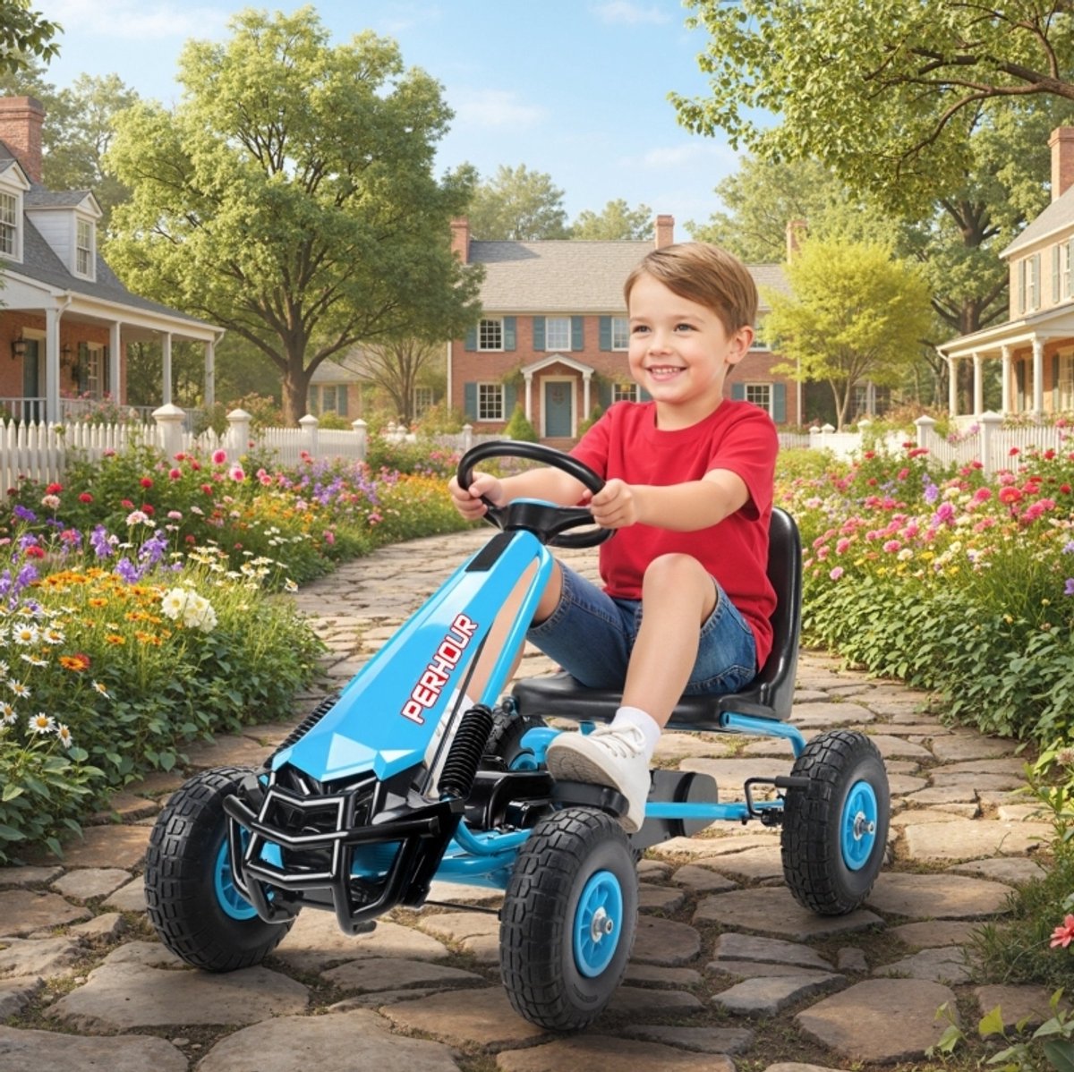 MODFU - Speelgoedvoertuig - Kinder Gokart - Verstelbare Stoel - EVA-Wielen - Handrem - Blauw