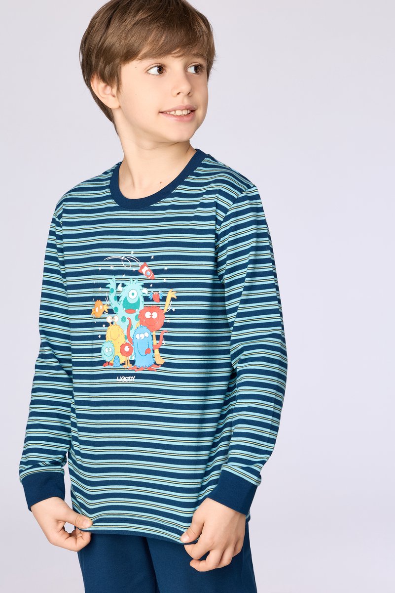 Woody Jongens-Heren pyjama blauwe streep - maat 104/4J