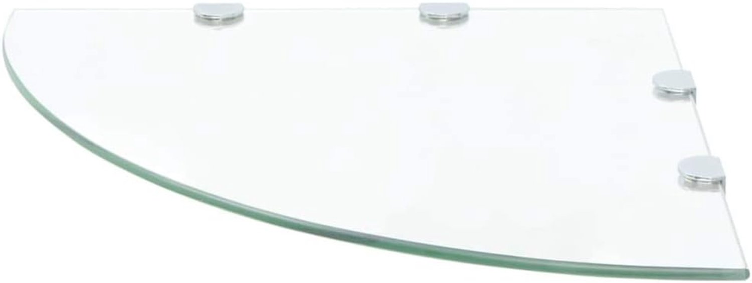 Hoekplank voor badkamer, douchehoek glazen plank met chromen steunen, wandmontage opbergrek voor slaapkamer, keuken, kantoor, gehard glas, helder, 25 x 25 cm