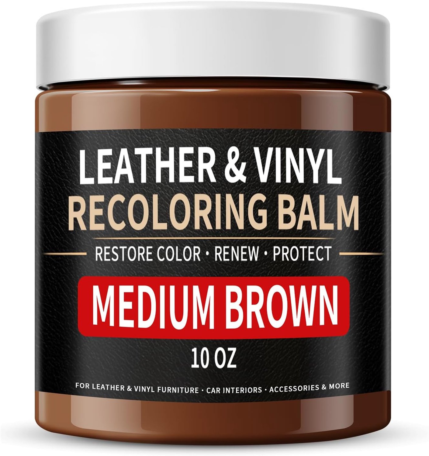 Leder Kleurherstel Balsem - Middelbruin | 10 OZ Multifunctionele crème voor vervaagd leer, banken, autostoelen & schoenen | Herstelt krassen op meubels en kleding