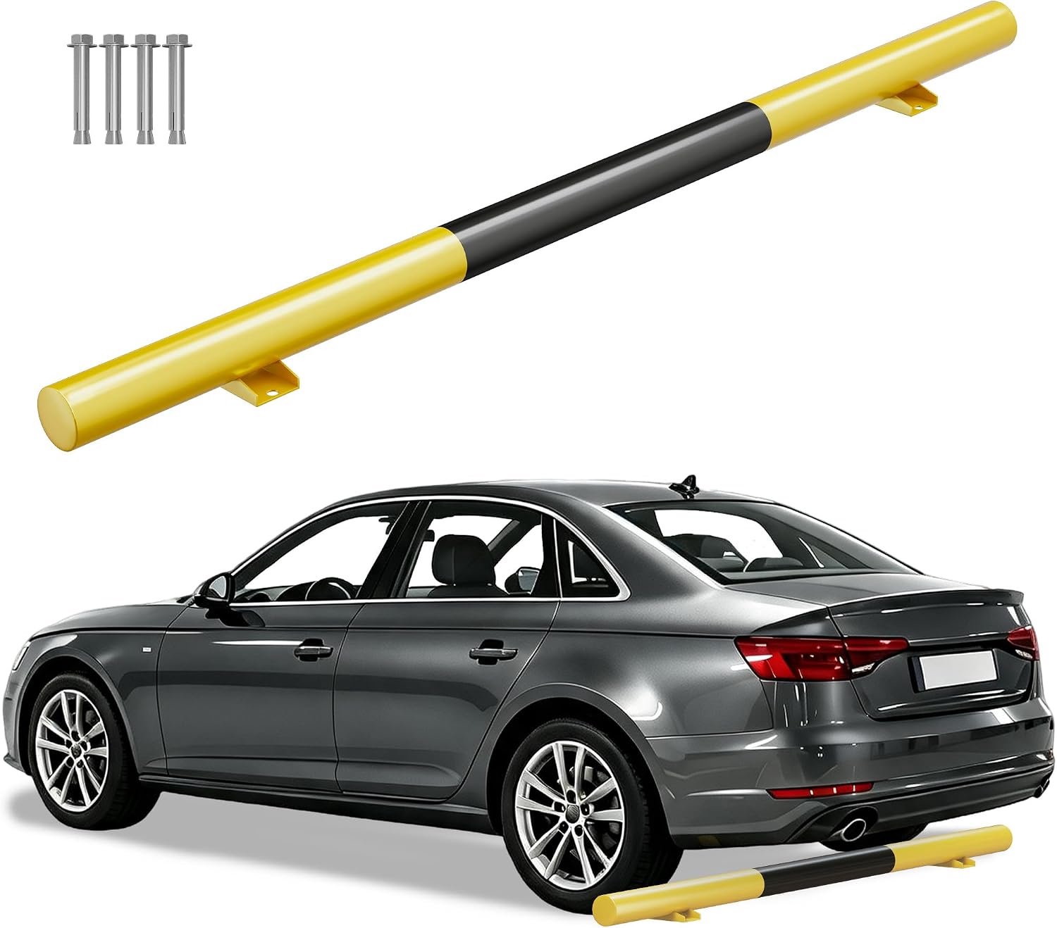 1 stuks wielstopper, parkeerblokkering, 180 cm, auto parkeerhulp van verdikt staal, wielstop-parkeerbegrenzing met 4 expansieschroeven, auto-accessoires, garagestopper voor parkeerplaatsen en