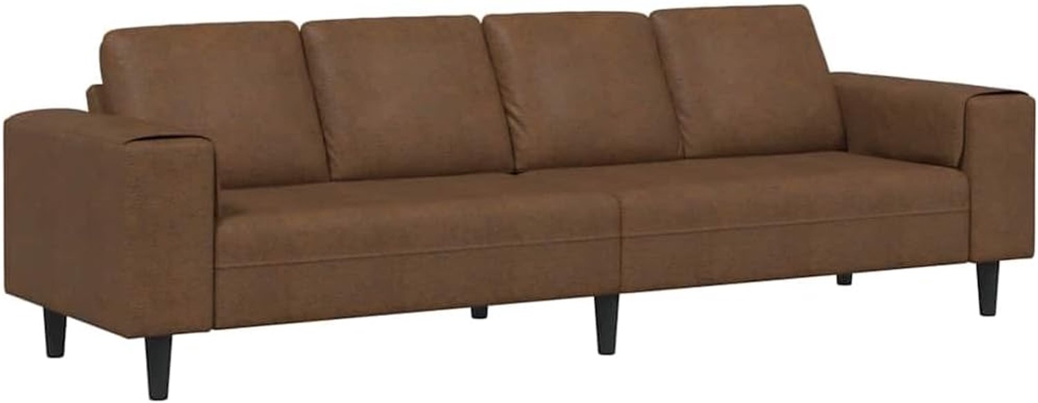 Bruine woonkamerbank, 250 x 77 x 76 cm, met multiplex sokkel