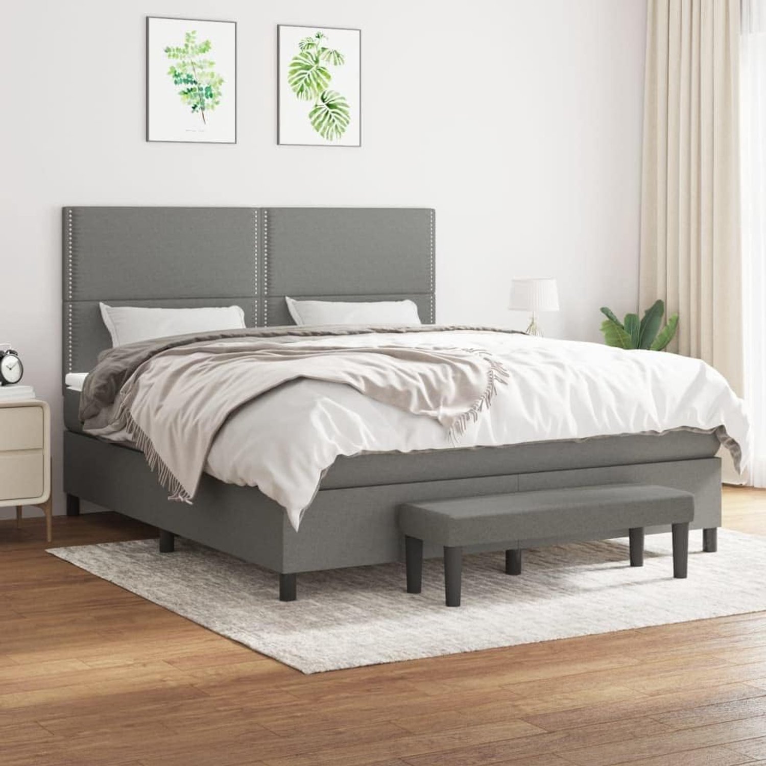 Stof Verstelbaar hoofdbord Boxspringbed 180x200 cm donkergrijs
