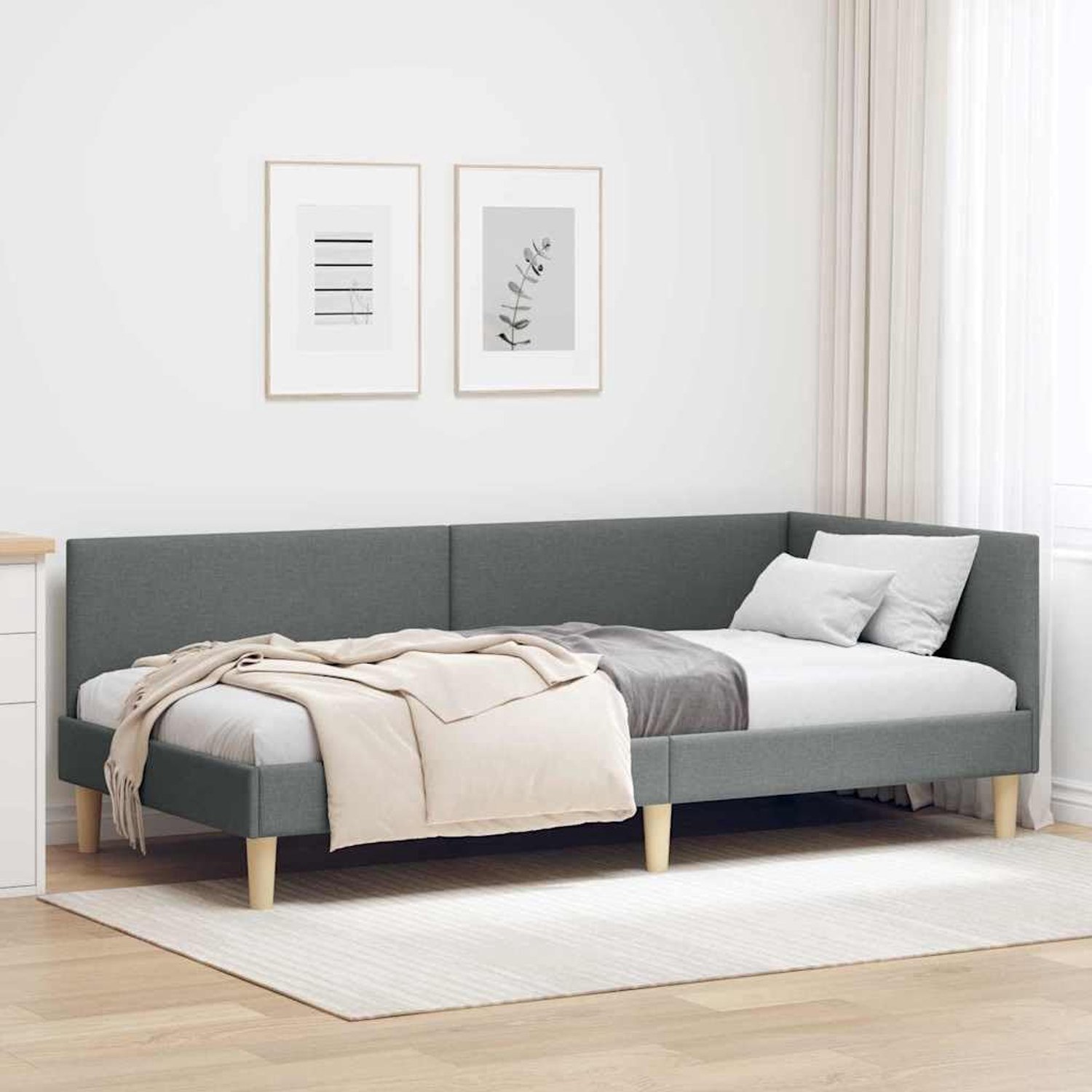 L vorm daybed Ruimtebesparend Hoekbed Donkergrijs 90x190 cm