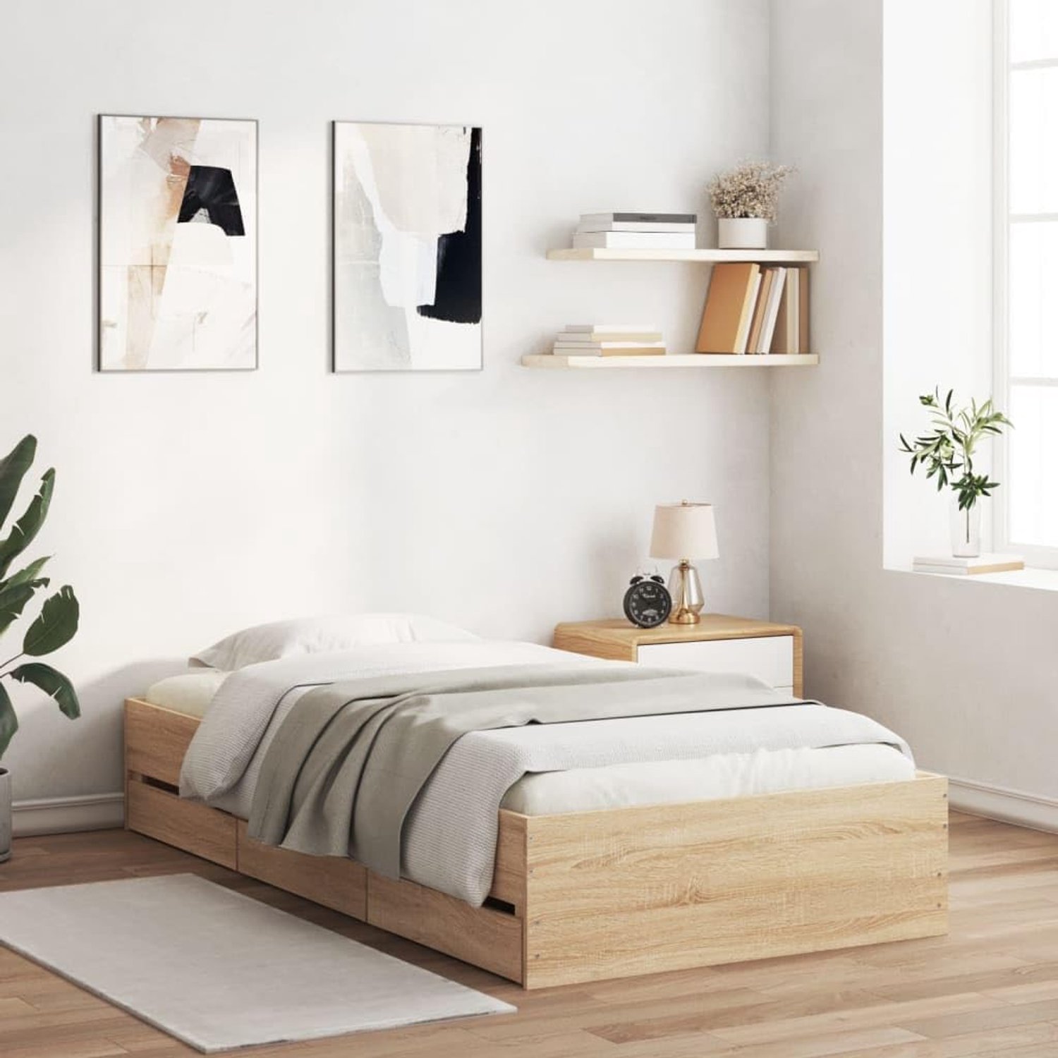 Hout met lades modern opbergbed 75x190 cm Sonoma eiken