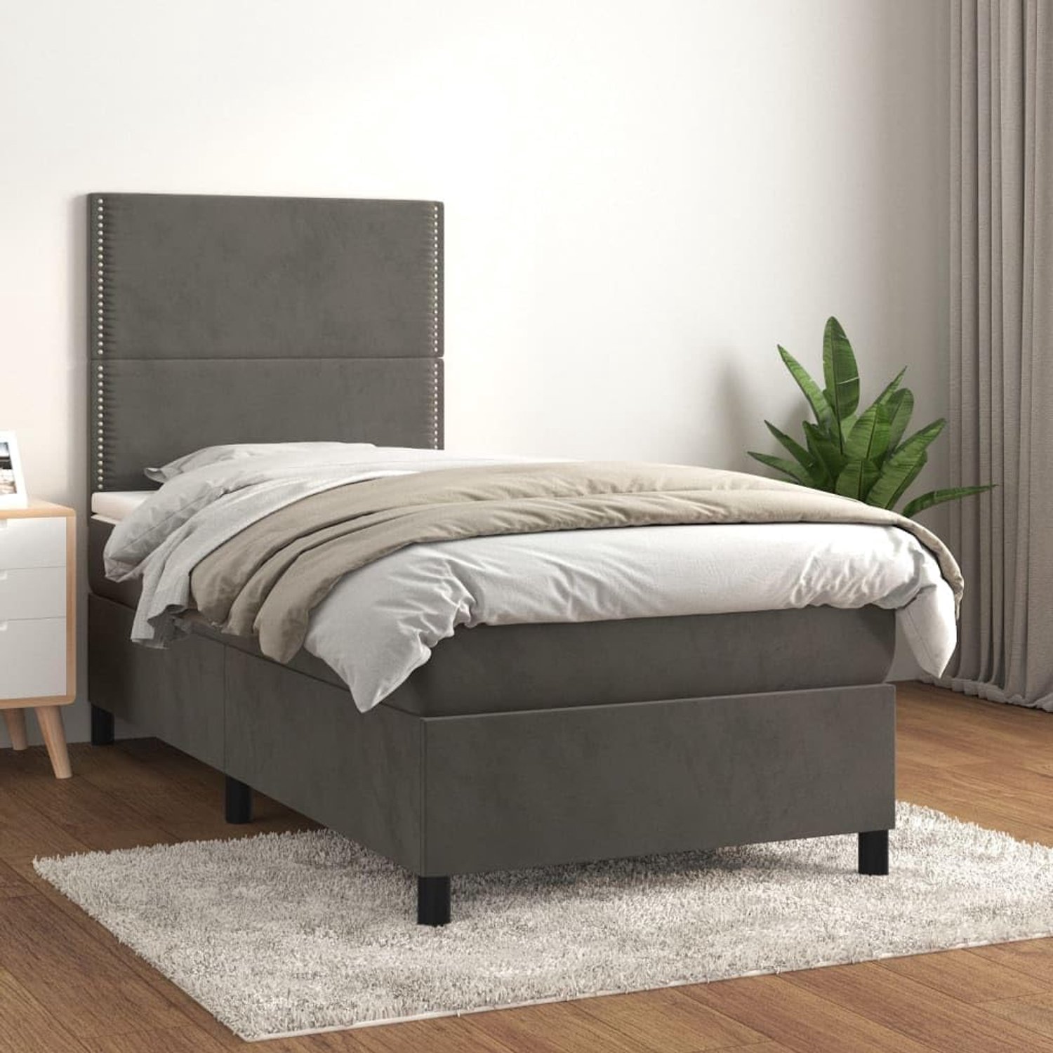 Boxspringbed Verstelbaar hoofdbord Pocketvering donkergrijs