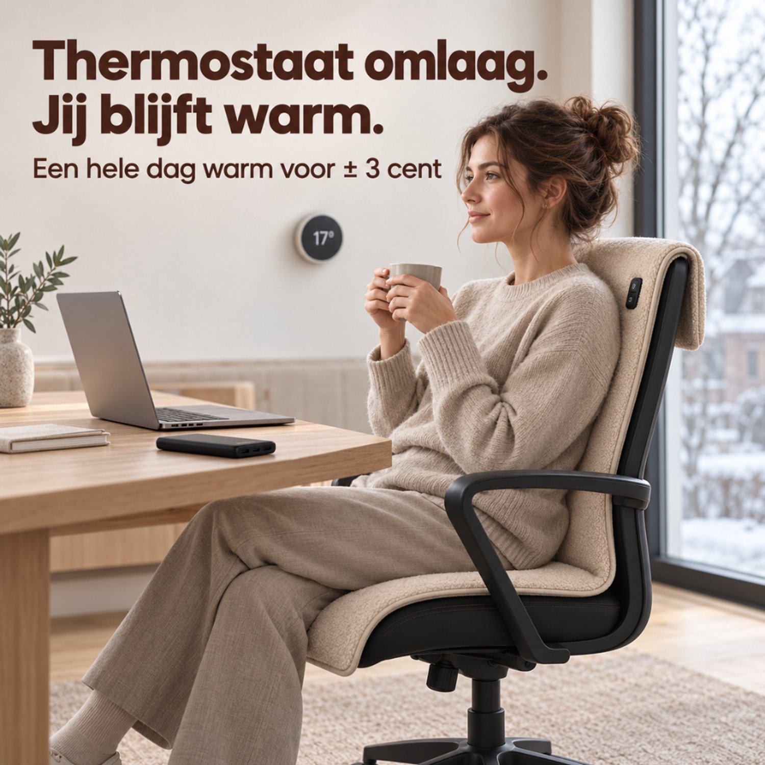 HeatSense® Stoelverwarming XL - Elektrische deken - Draadloos Warmtedeken - Inclusief 16.000 mAh Powerbank en Snellader - Stoelverwarmer - Stoof Warmtegevoel - Antraciet – foto 6