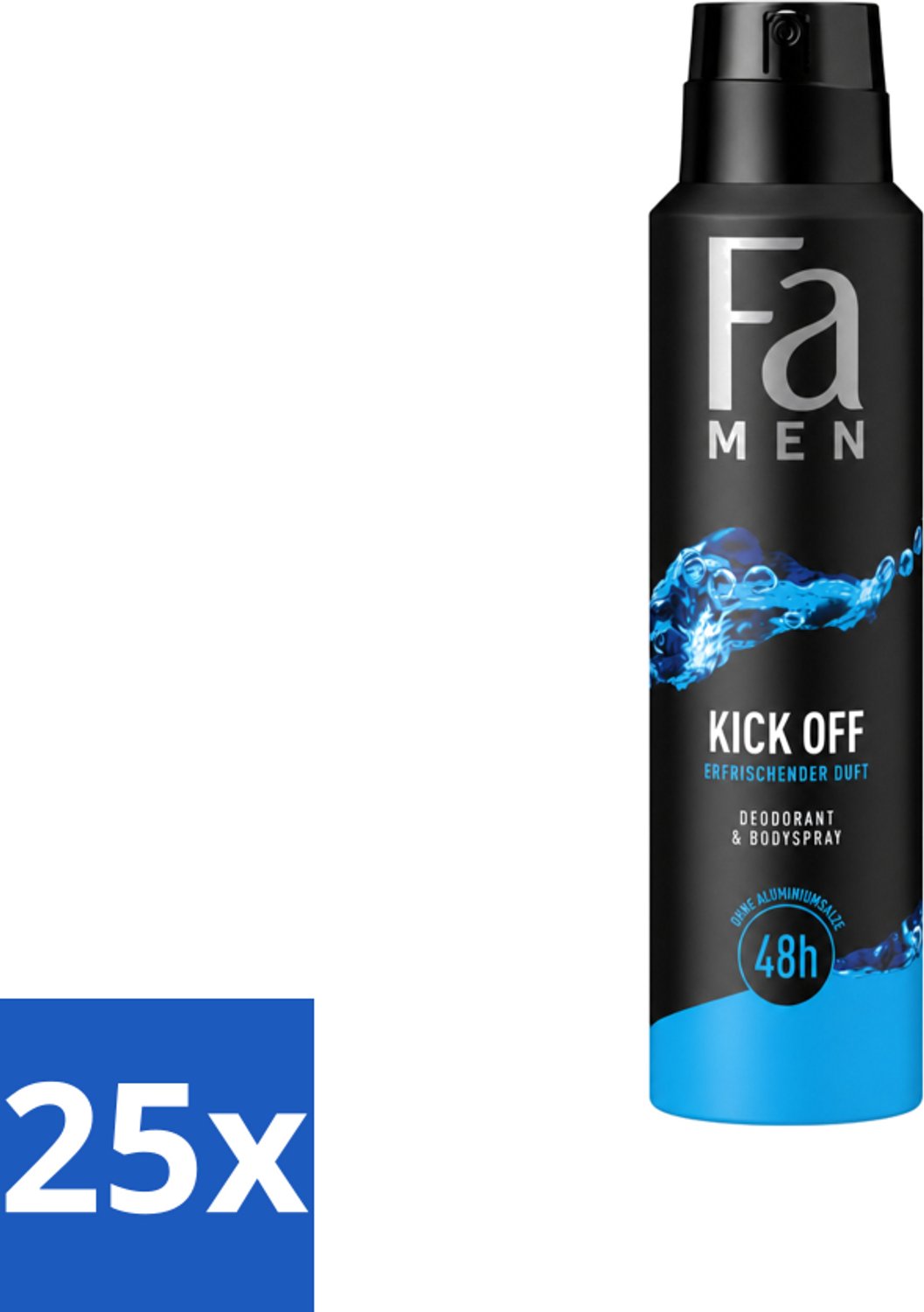 25 x Fa Men - Deodorant Lichaamsspray - Kick-Off - Verfrissend - 48 uur Bescherming - 150 ml - Voordeelverpakking - 25 stuks