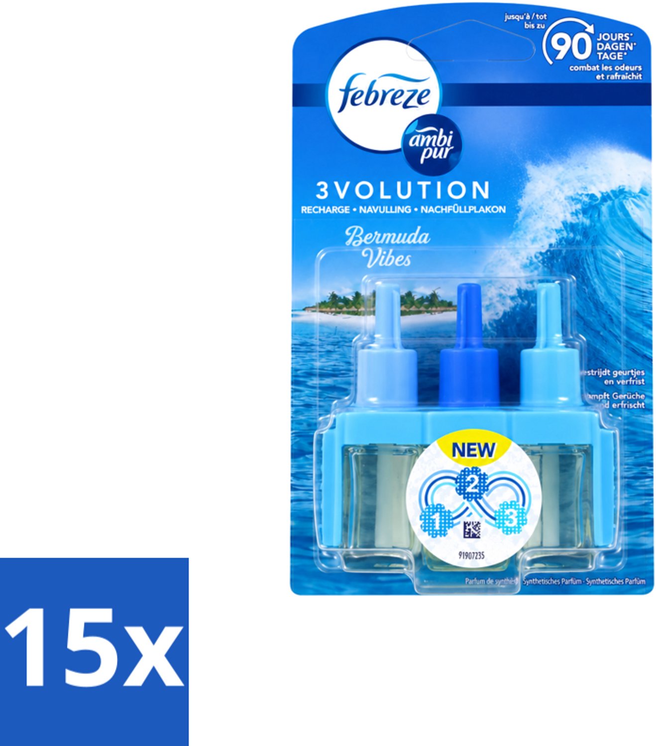 15 x Ambi Pur 3volution - Bermuda Vibes Navulling - Luchtverfrisser - 20 ml - Voordeelverpakking - 15 stuks