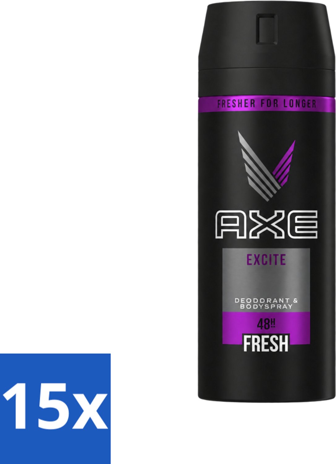 15 x Axe - Deodorant Bodyspray - 48hrs Fresh - Excite - 150 ml - Voordeelverpakking - 15 stuks
