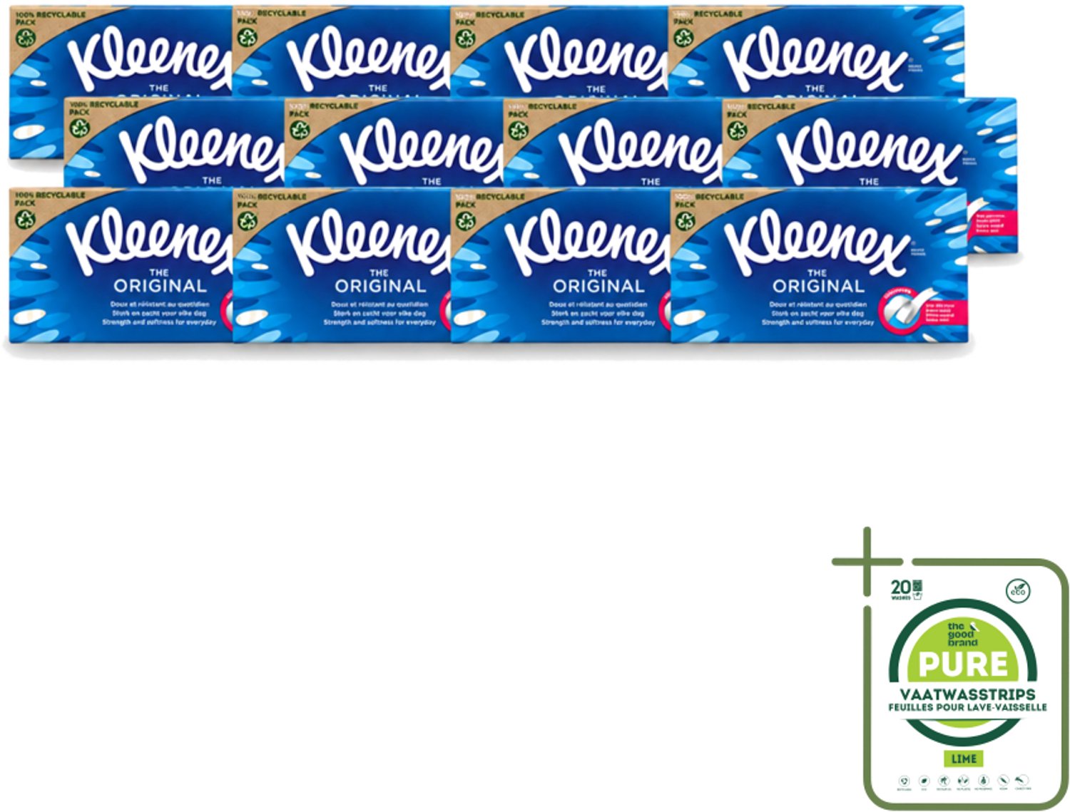 12 x Kleenex - Tissues - The Original - Voor Dagelijks Gebruik - 72 Stuks - Grootverpakking - Vaatwasstrips - Tissue - Neusdoek - Zachte Tissue - Gezin - Verkoudheid