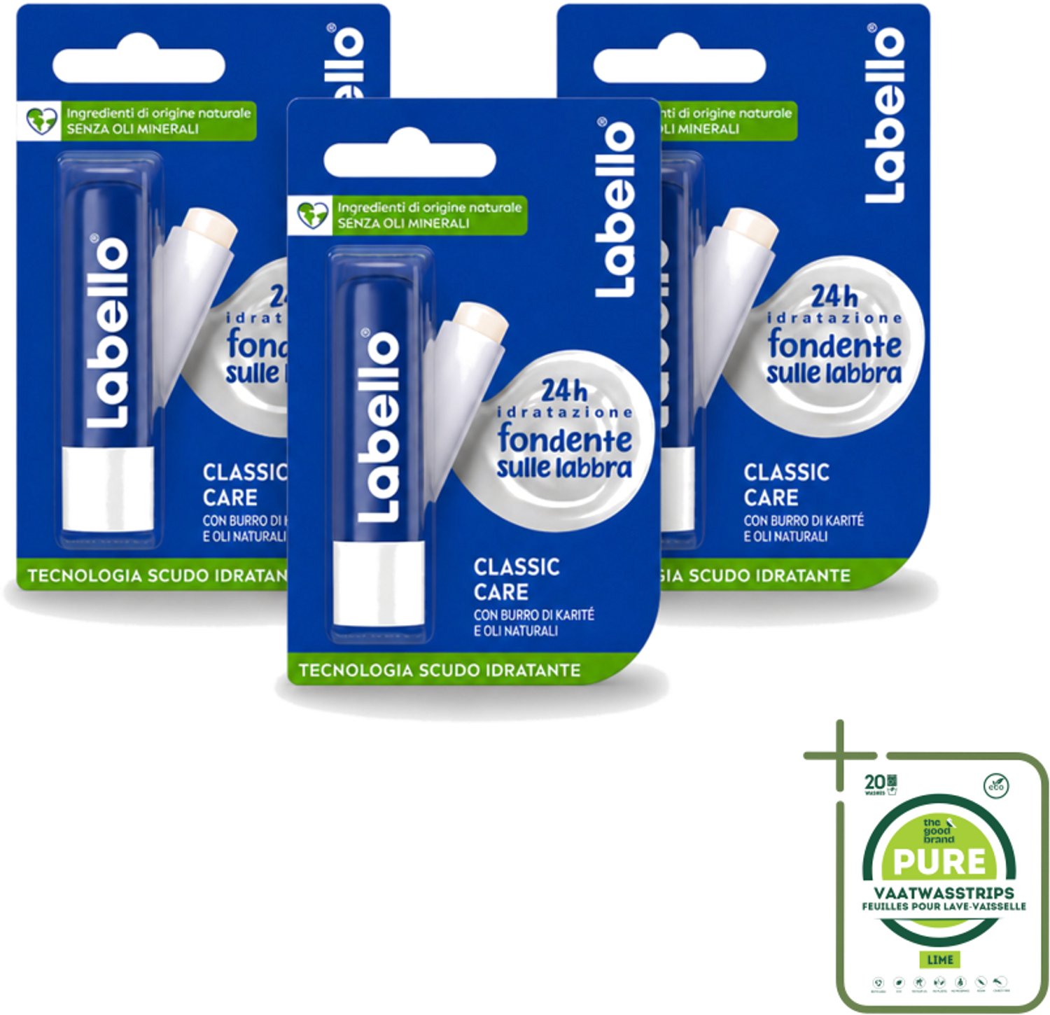 3 x Labello - Classic Care - Lippenbalsem - Voedend & Beschermend - 5.5 ml - Grootverpakking - Vaatwasstrips - Lippenbalsem - Lippenverzorging - Hydratatie - Uitdroging - Lippenbescherming