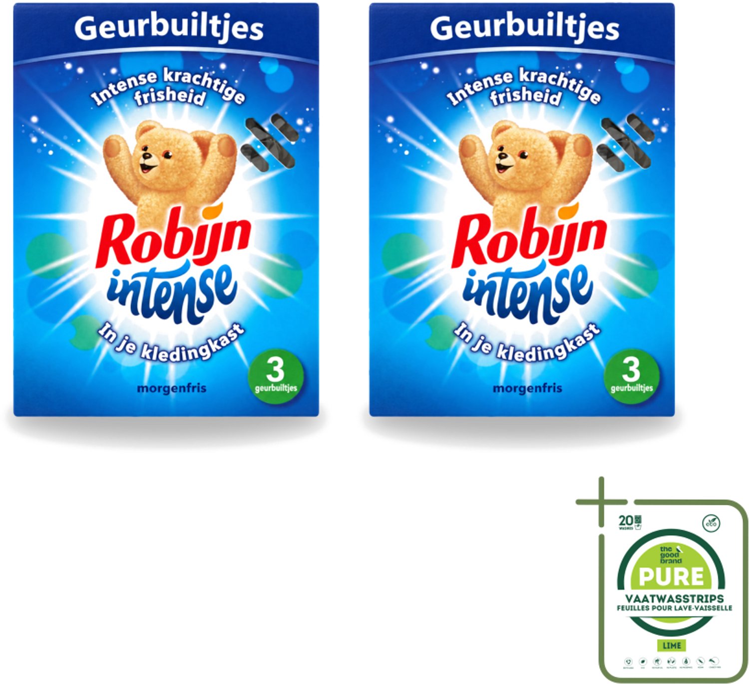 2 x Robijn - Intense - Geurbuiltjes - Langdurige Geur - Intense Frisheid - 3 Geurbuiltjes - Grootverpakking - Vaatwasstrips - Geur In Kleding - Frisheid Kleding - Geur In Tas - Geur In Koffer - Geur In Auto