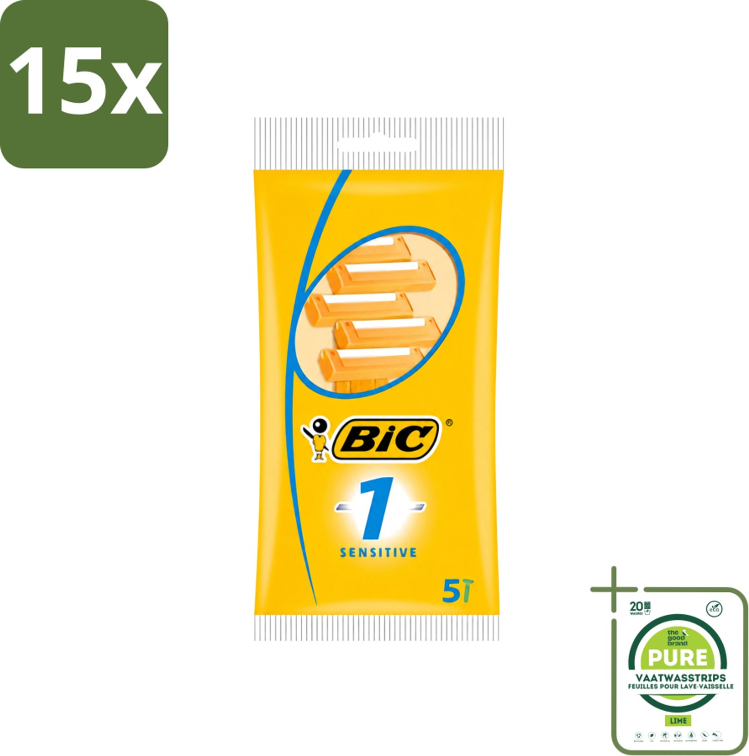 15 x Bic - Scheermesjes - Sensitive - Enkel Mesje - Wegwerpmesjes - 5 Scheermesjes - Grootverpakking - Vaatwasstrips - Gevoelige Huid - Wegwerpscheermes - Scheermesje - Scheermes - Scheerbeurt
