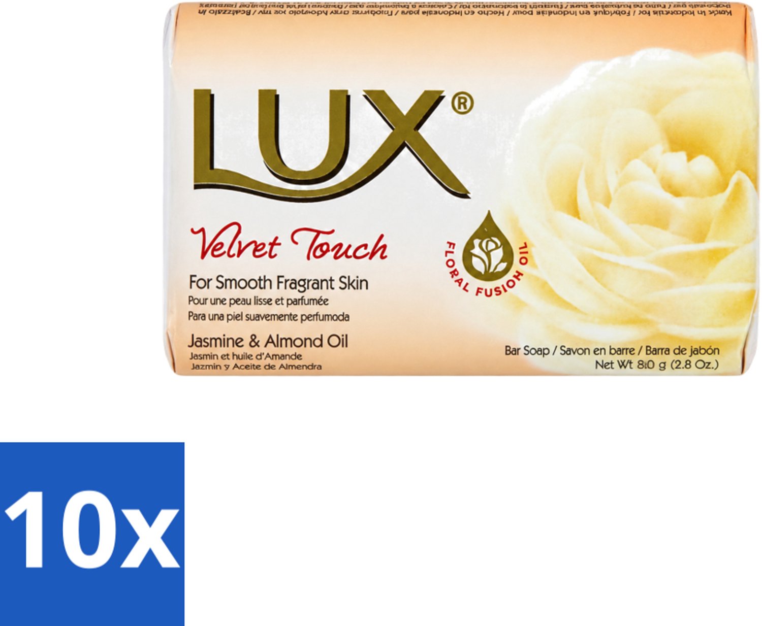 10 x Lux - Zeep - Velvet Touch - Hydraterend - Voor Geurige Huid - 80 g - Voordeelverpakking - 10 stuks