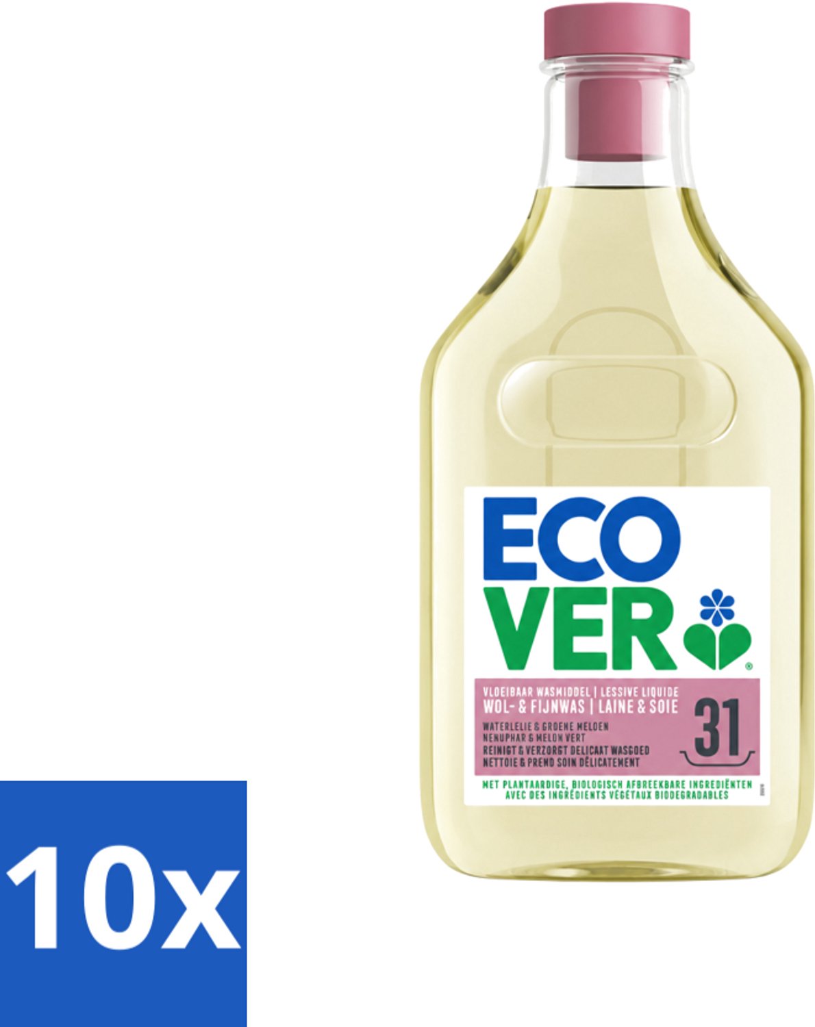 10 x Ecover - Vloeibaar Wasmiddel - Wol & Fijn Was - Waterlelie & Groene Meloen - 31 Wasbeurten - 1.43 L - Voordeelverpakking - 10 stuks
