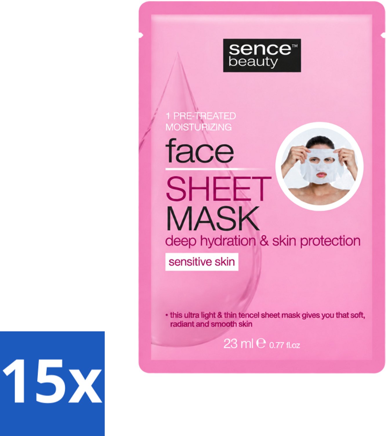 15 x Sence - Tencel - Gezichtsmasker - Hydraterend - 1 Gezichtsmasker - Voordeelverpakking - 15 stuks