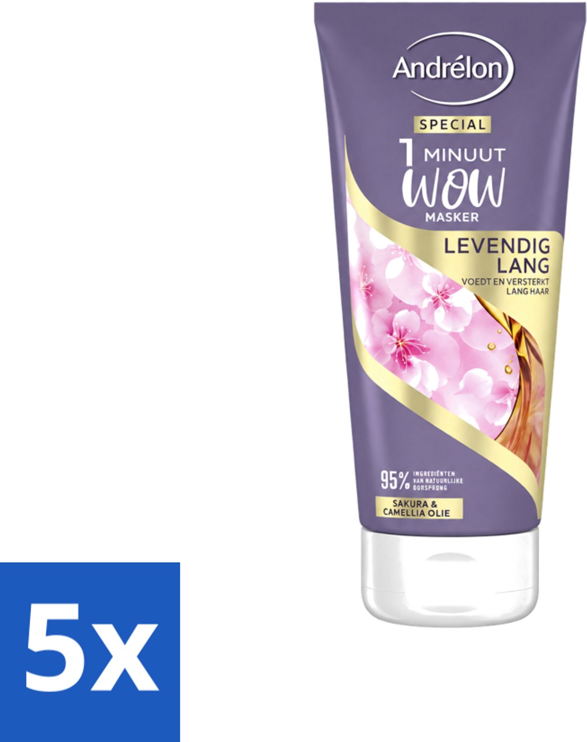 5 x Andrélon - 1 Minuut Wow Haarmasker - Levendig Lang - 180 ml - Voordeelverpakking - 5 stuks