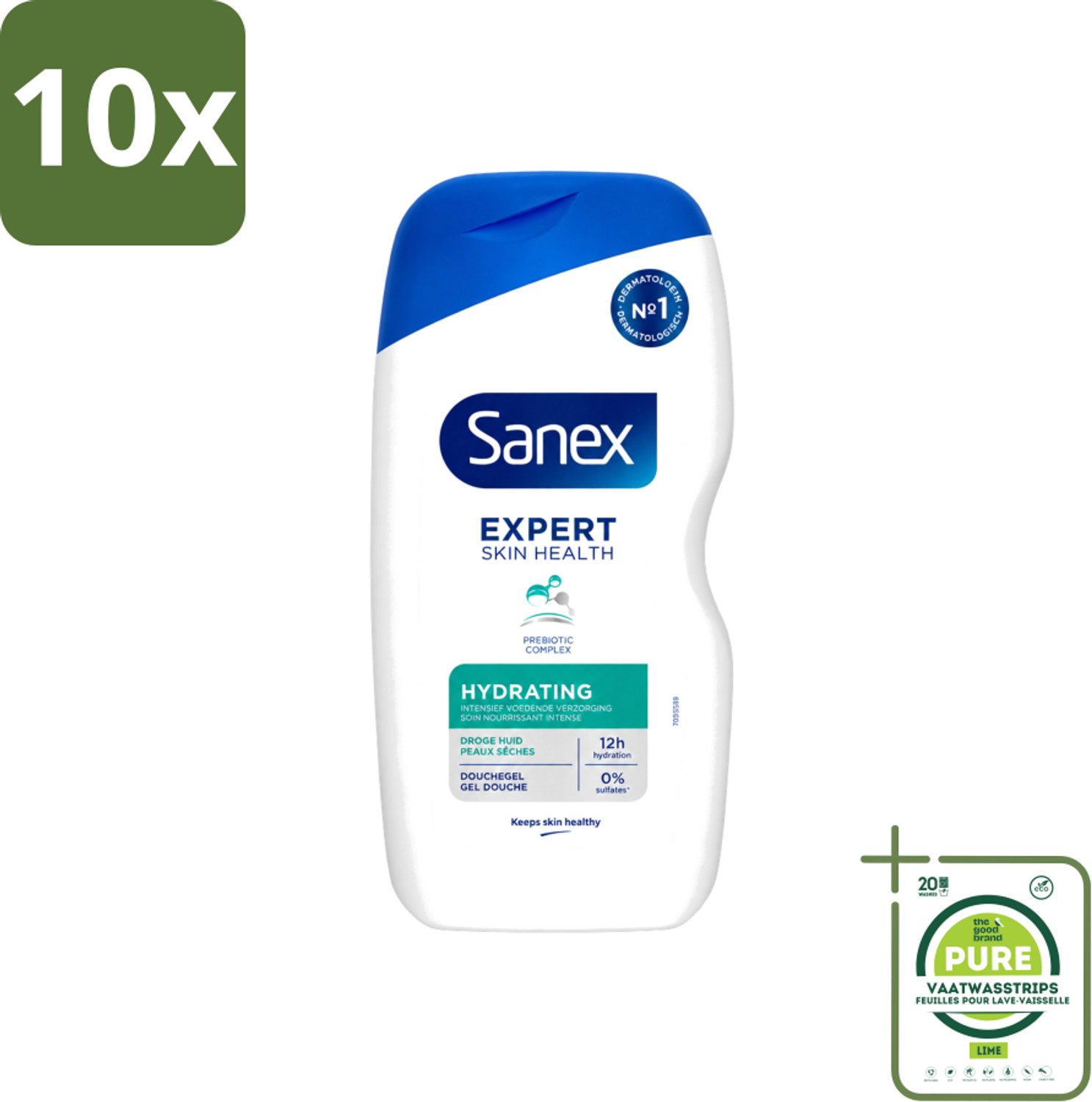 10 x Sanex - Douchegel - Expert Skin Health Hydrating - Hydrateert de Huid - 400 ml - Grootverpakking - Vaatwasstrips - Hydratatie Huid - Douchegel Huid - Gezonde Huid - Vochtbalans Huid - Glycerine Huid