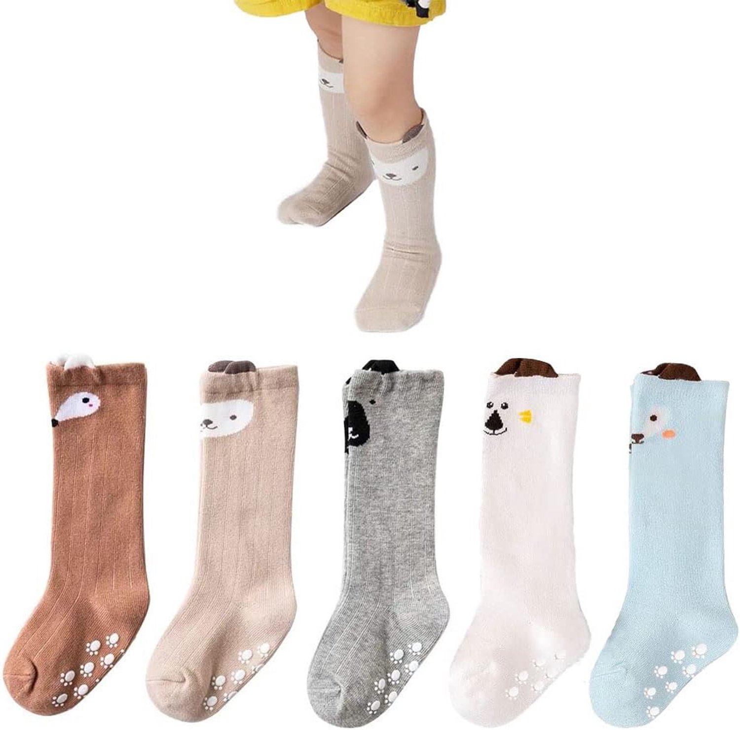 5-Pack Babysokken Antislip Katoen Kniehoog - Maat 1-3 Jaar