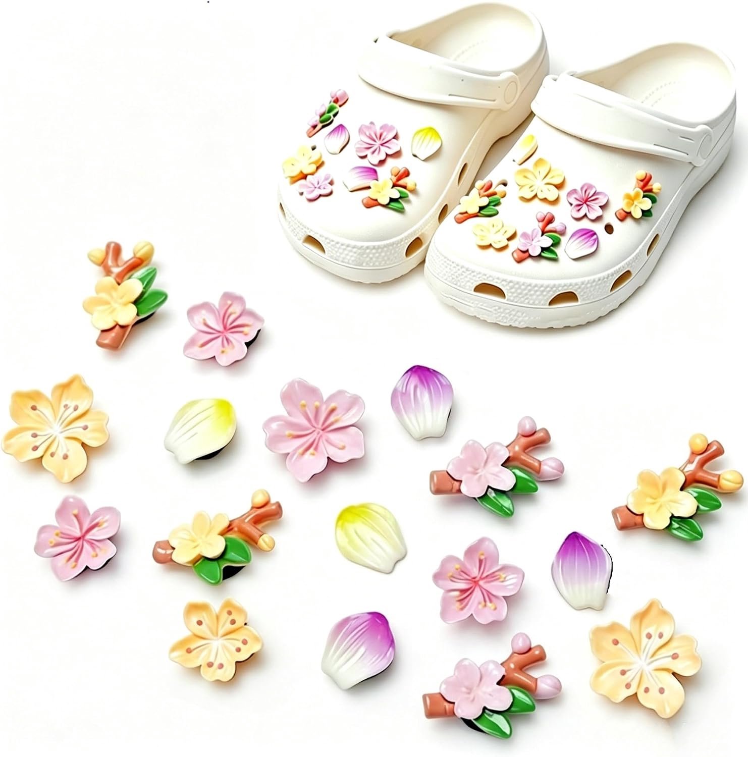 Bedels, schoenbedels, sakura schoenbedels, bloemen, schoenaccessoires, schoenhangers, schattige schoenbedels, afneembare pvc-schoendecoratie, accessoires, hangers voor