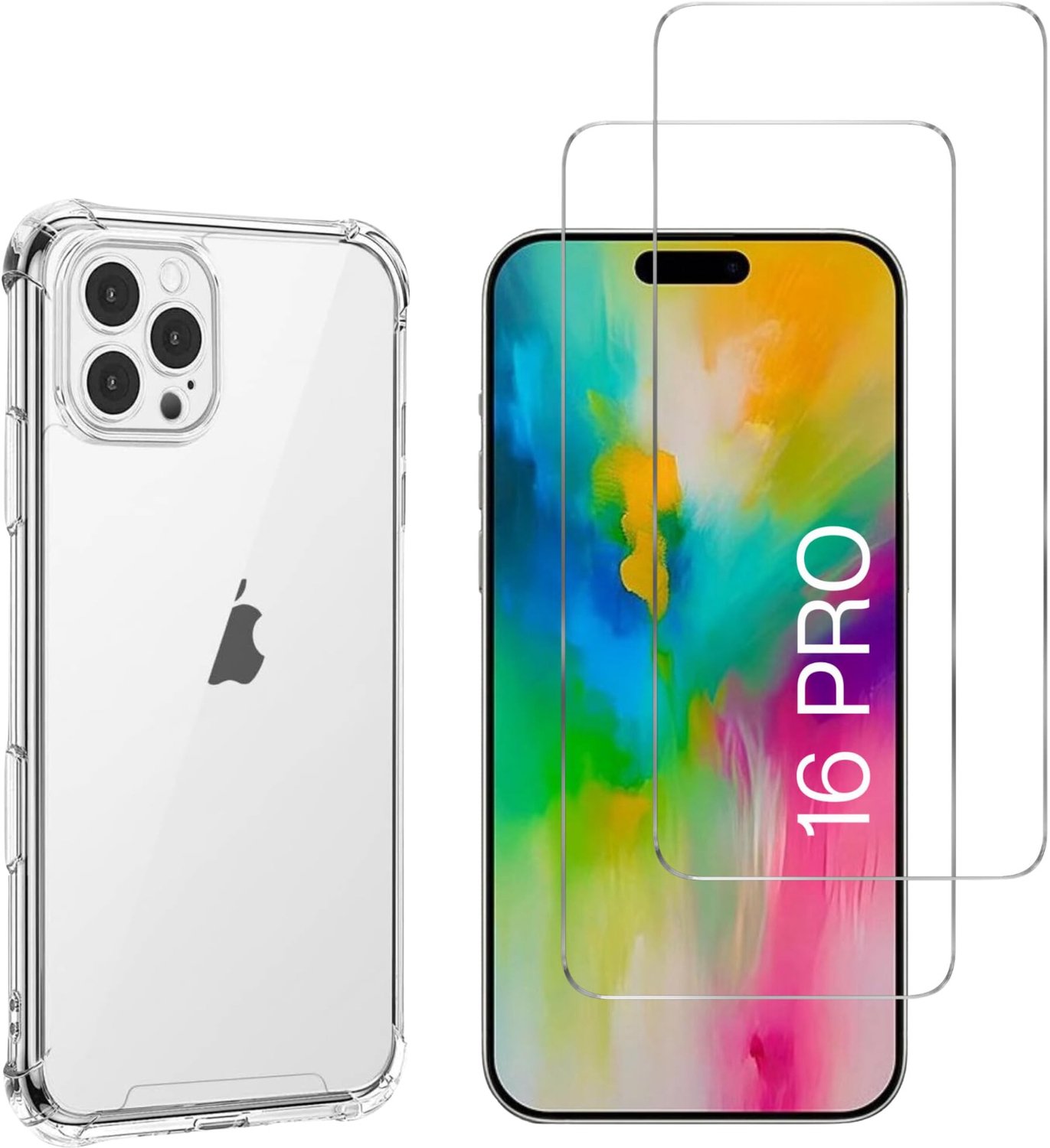 Shockproof Hoesje voor iPhone 16 Pro met 2 Tempered Glass Screen Protectors