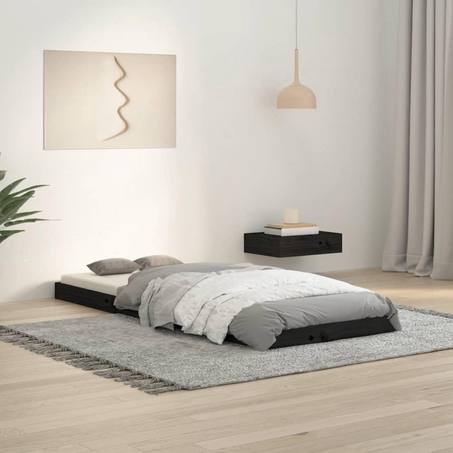 Massief grenenhout eenpersoonsbed met lattenbodem zwart 75x190 cm