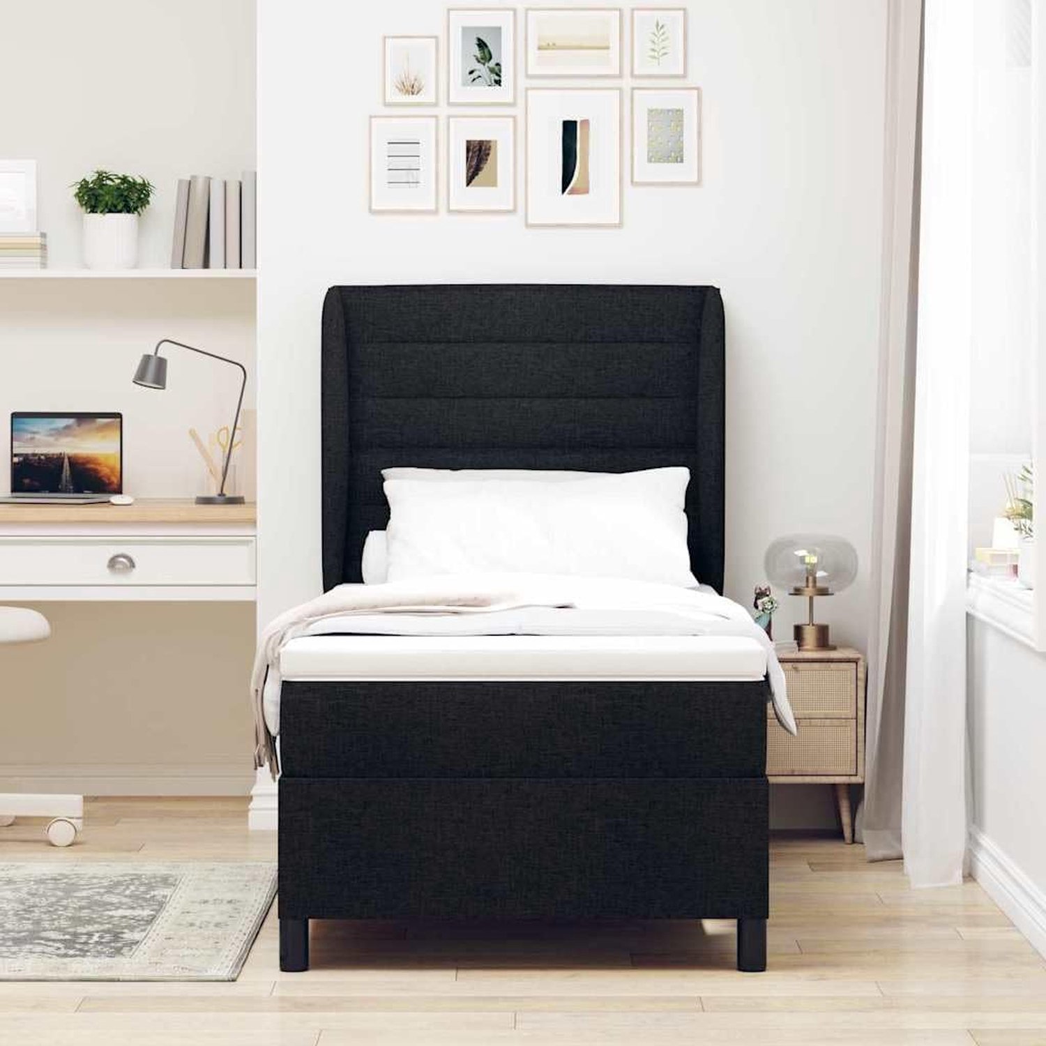 Bed met matras en hoofdeinde Zwart 90x200 cm Stof compleet set met en verstelbaar hoofdbord voor moderne slaapkamer stijlvolle ontspanning