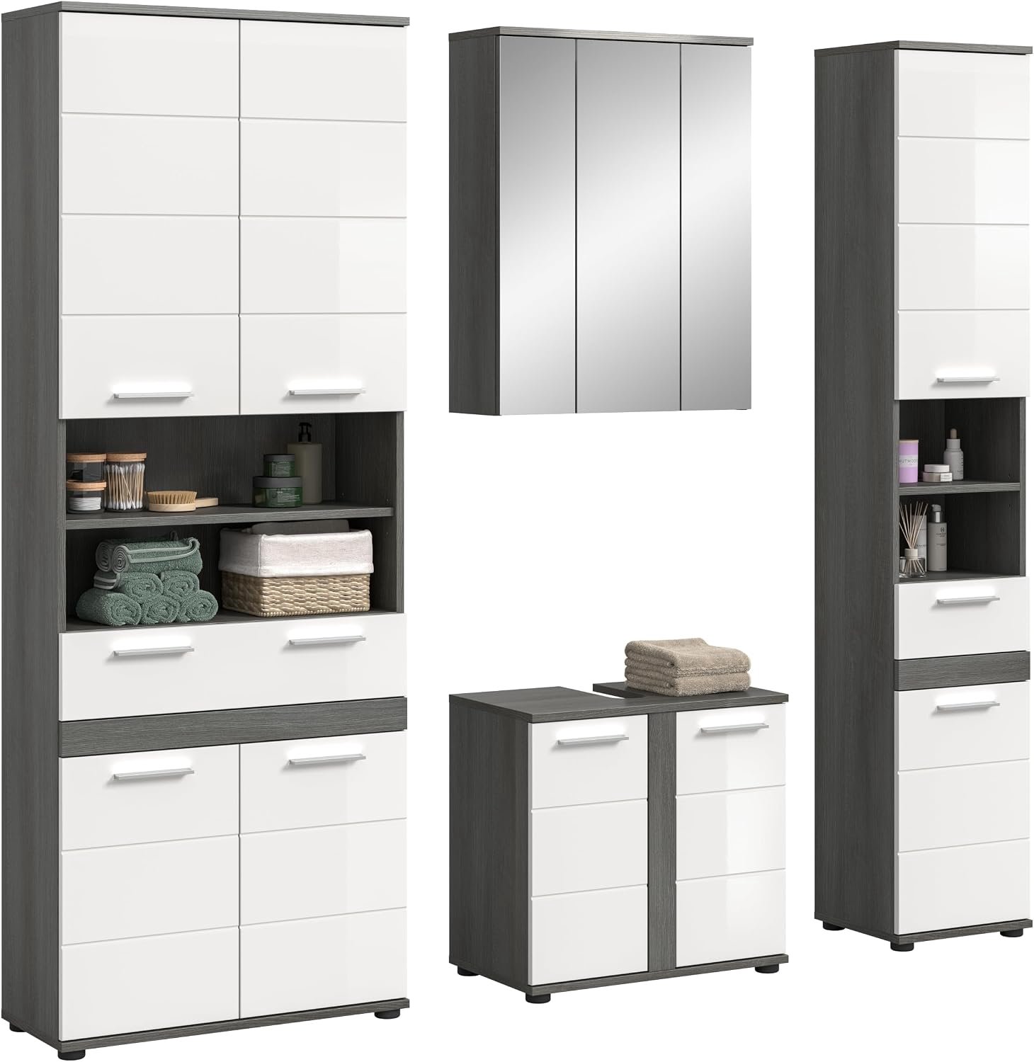 Badkamer combinatie Blake 4-delige set wit/rookzilver