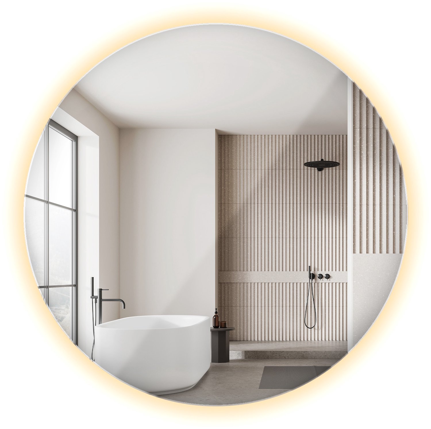 WallMuralia - Ronde Spiegel - 100 cm - Grote Ronde Spiegel LED - Wandspiegel LED Warm licht - Decoratieve wandspiegel