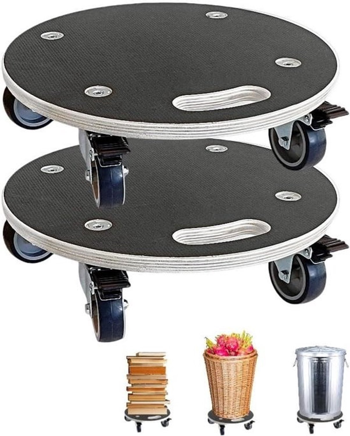 Houten meubelroller - Verhuisplatform dolly - Voor zwaar transport - Stille wielen met rem - 38x38x10 cm - Zwart