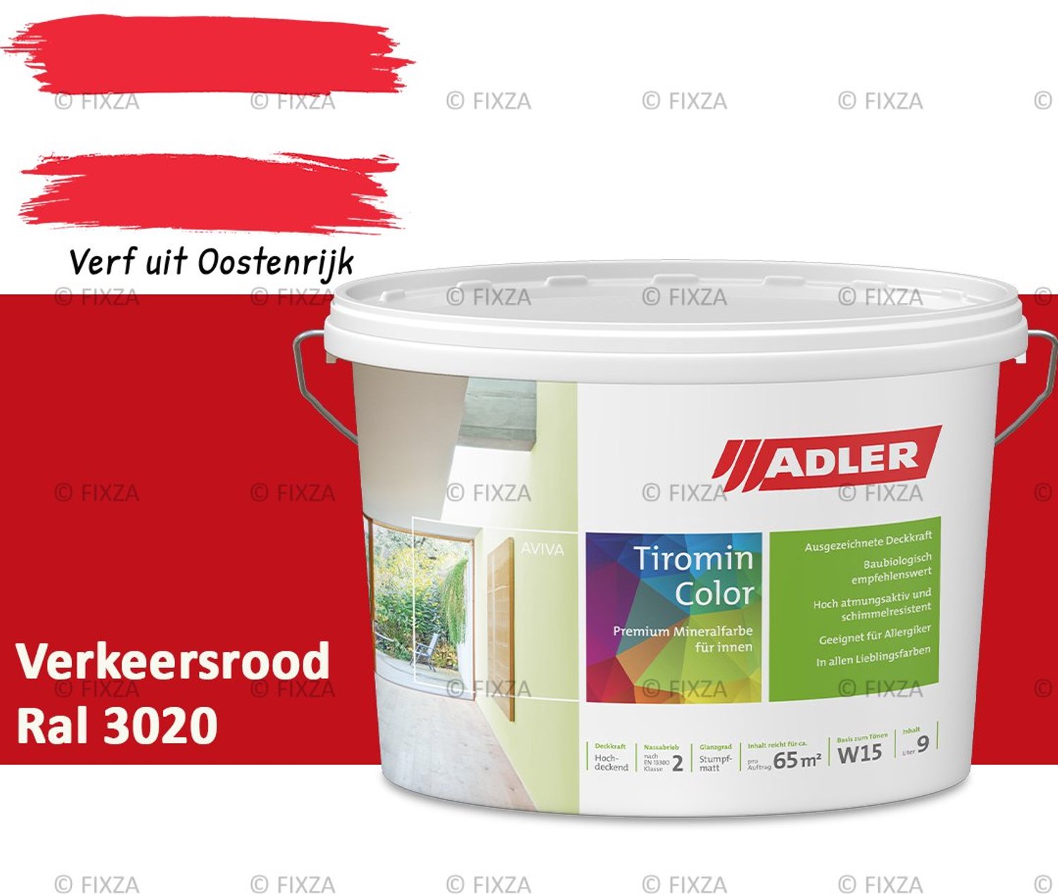 ADLER Aviva Tiromin-Color Silicaat Muurverf Binnen – 1 Liter – RAL 3020 Verkeersrood, Hoogdekkende & Ademend – Ecologische Schimmelwerende Wandverf