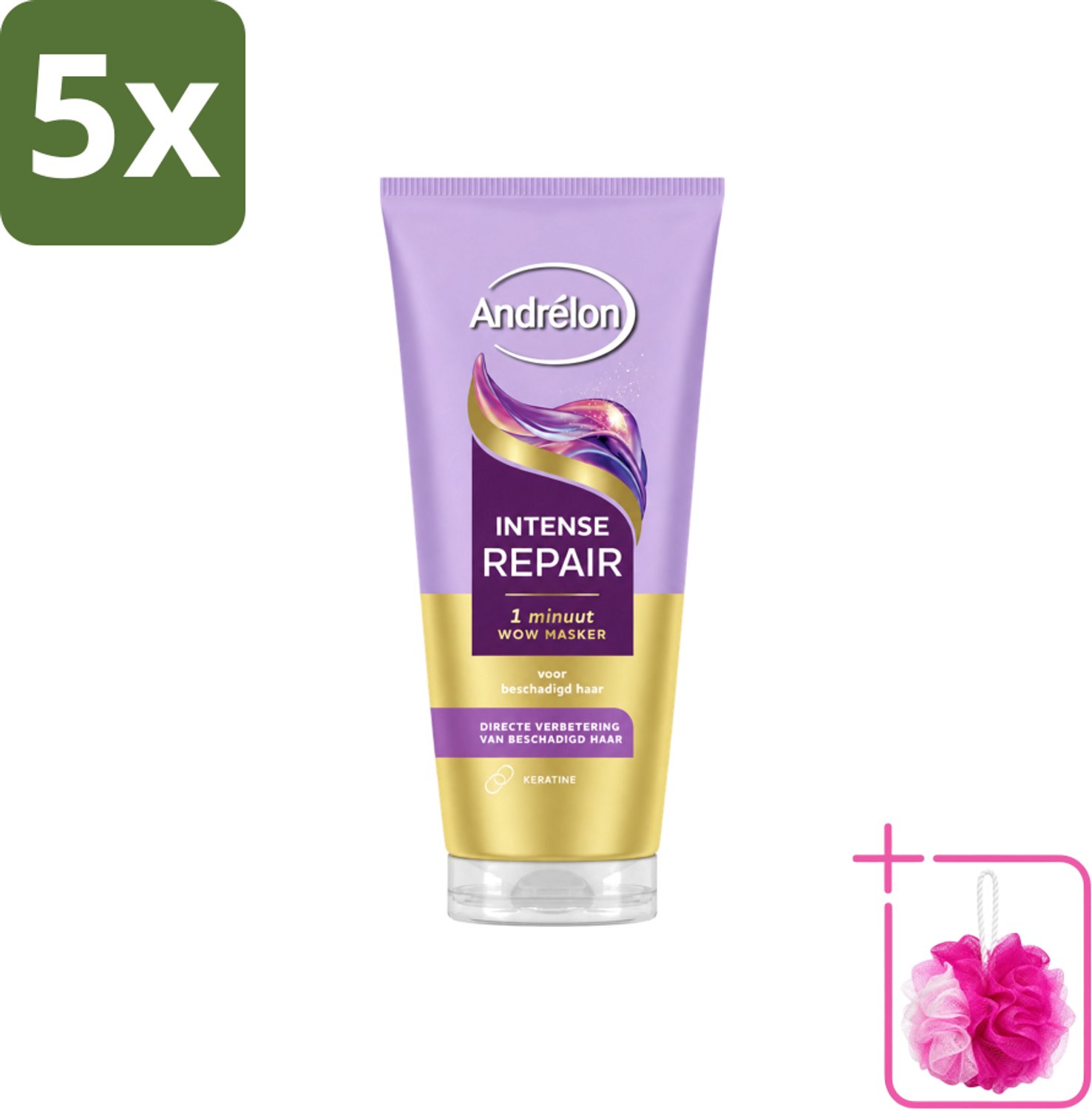 5 x Andrélon – Haarmasker WOW – Intense Repair – 180 ml - Bulkverpakking - Haarkleur - Douchemop - Haarschade