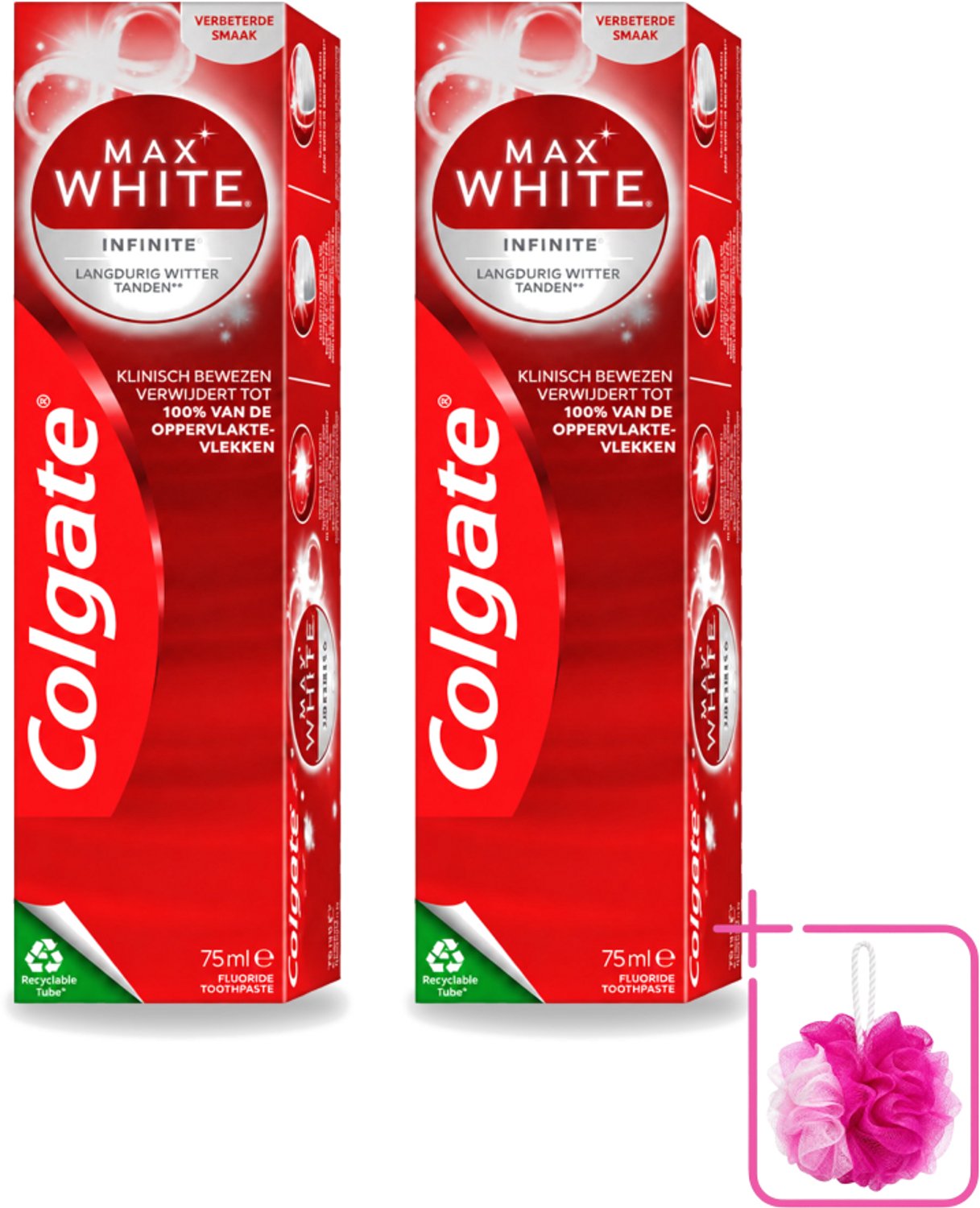 2 x Colgate – Max White Infinite – Tandpasta – 75 ml - Bulkverpakking - Witte tanden - Douchemop - Tandpasta