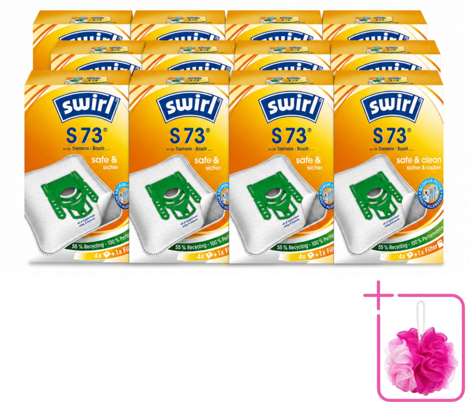 12 x Swirl – Stofzuigerzakken – S73 – 4 zakken - Bulkverpakking - Stofzuigerzakken - Douchemop - Zuigkracht